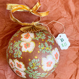 Ball Ornament Brown Cream Floral Clusters (1/2)