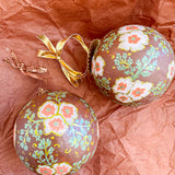 Ball Ornament Brown Cream Floral Clusters (1/2)