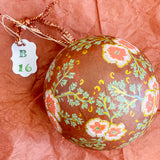 Ball Ornament Brown Cream Floral Clusters (1/2)