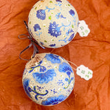 Ball Ornament Silver Blue & White Floral Fans (1/1)