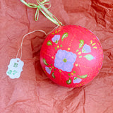 Ball Ornament Red Purple Folk Floral (1/2)