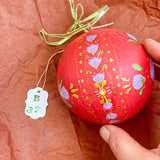 Ball Ornament Red Purple Folk Floral (1/2)