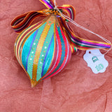 Droplet Ornament Green/Red/Yellow Multi Stripes (1/2)