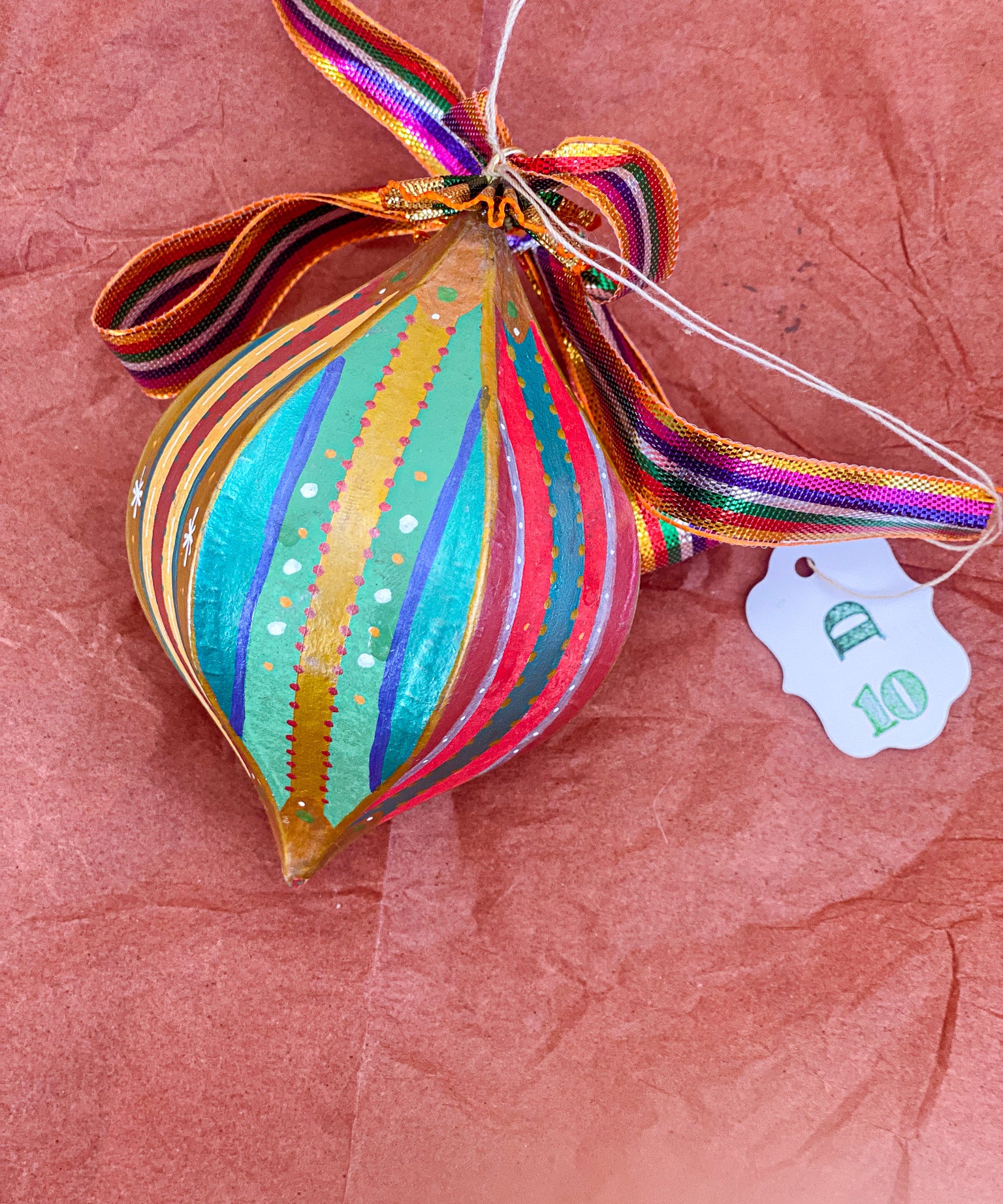 Droplet Ornament Green/Red/Yellow Multi Stripes (1/2)