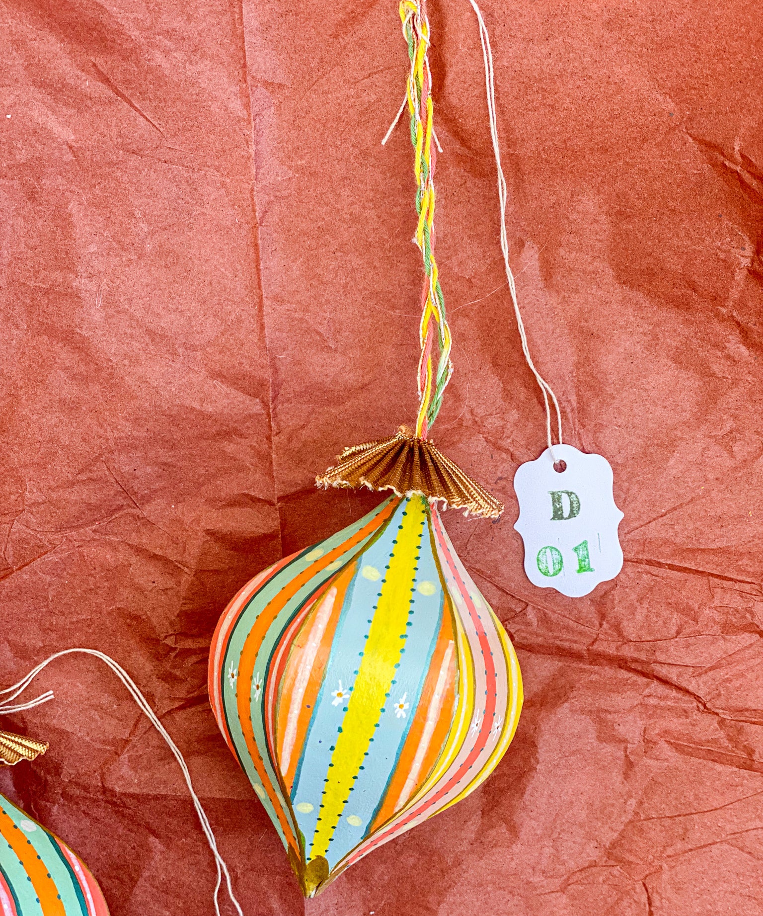 Droplet Ornament Red with Blue/Green/Pink Stripes (1/2)