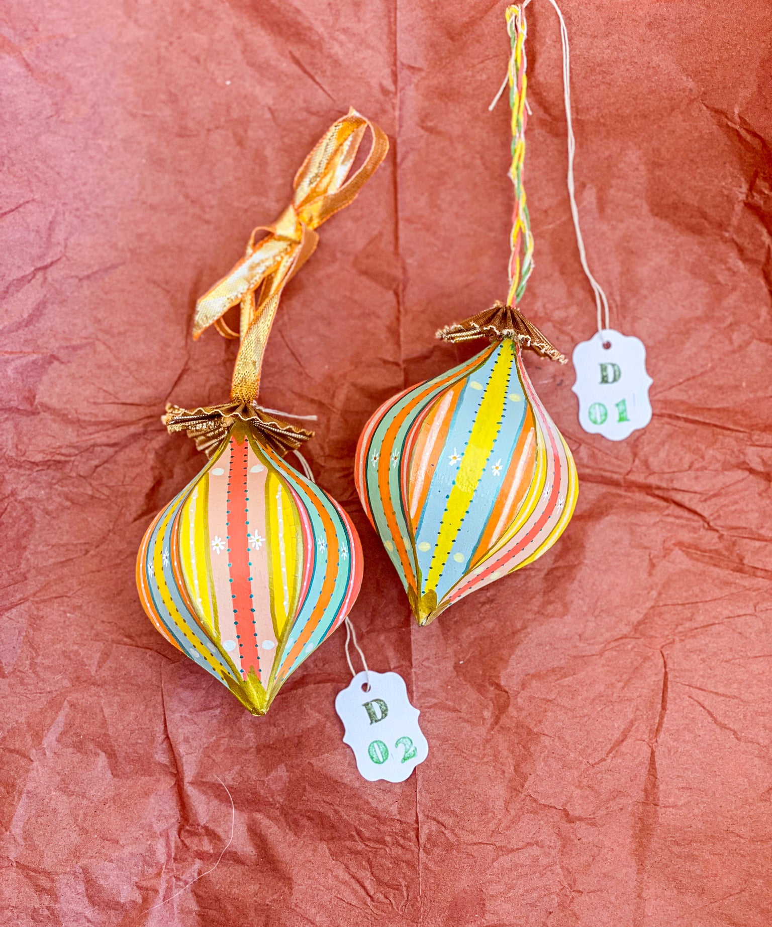 Droplet Ornament Red with Blue/Green/Pink Stripes (1/2)