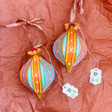 Droplet Ornament Red with Blue/Orange/Pink/Teal Stripes (1/2)