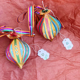 Droplet Ornament Green/Red/Yellow Multi Stripes (1/2)