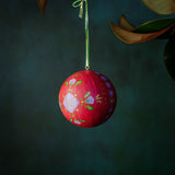 Ball Ornament Red Purple Folk Floral (1/2)
