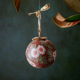 Ball Ornament Brown Cream Floral Clusters (1/2)