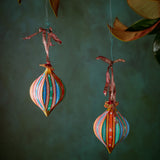 Droplet Ornament Red with Blue/Orange/Pink/Teal Stripes (1/2)
