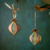 Droplet Ornament Red with Blue/Green/Pink Stripes (1/2)